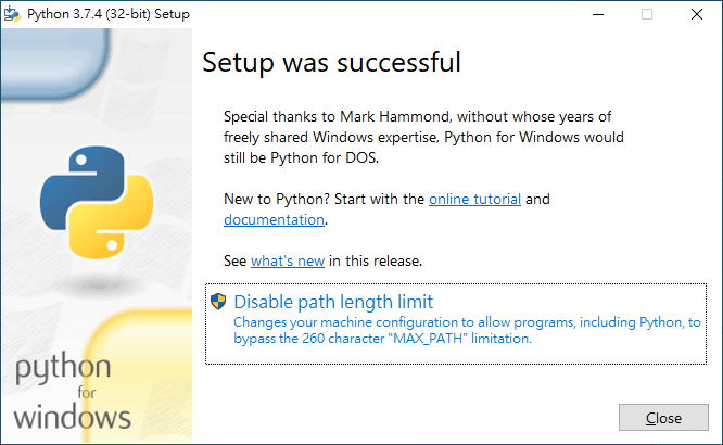 完成安裝 Python